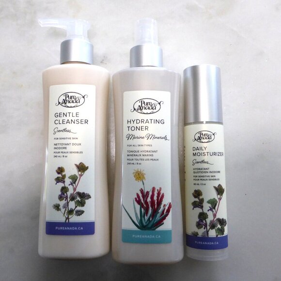 New! 3 piece set Pure Anada Sensitive Unscented Cleanser Toner Moisturizer - Picture 1 of 7